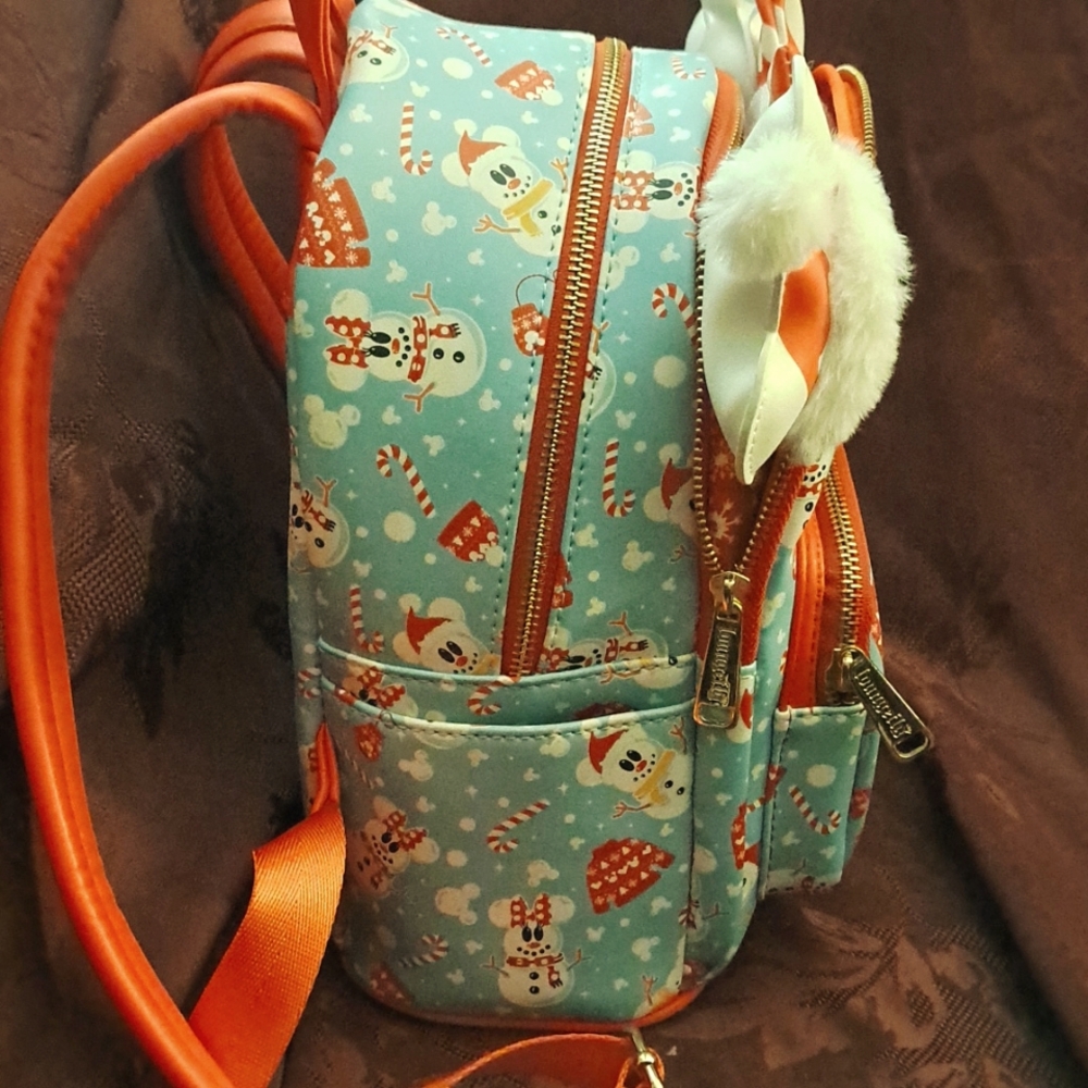 Loungefly Snowman Mickey & Minnie Mouse Mini Backpack With Ears Headband - Picture 7 of 15